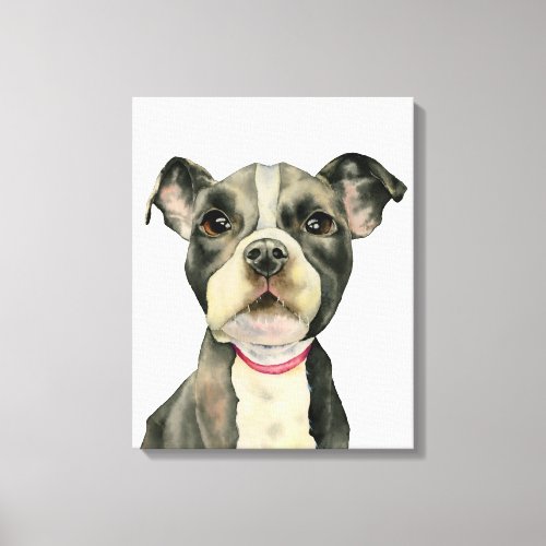 Cute Little Pit Bull Puppy Watercolor Painting Canvas Print