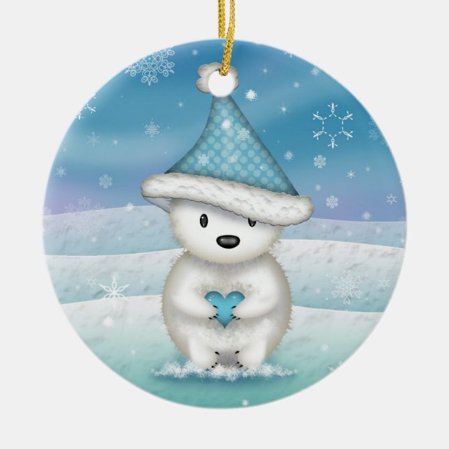 Cute Little Polar Bear Christmas Ornament (Front)