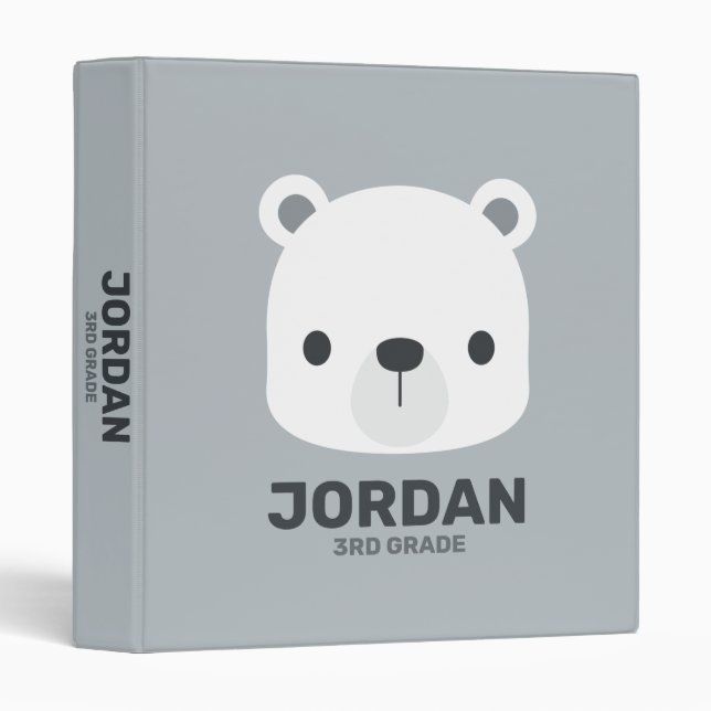 Cute Little Polar Bear with Personalized Name 3 Ring Binder (Front/Spine)