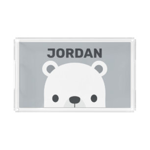 Cute Little Polar Bear with Personalized Name Acrylic Tray
