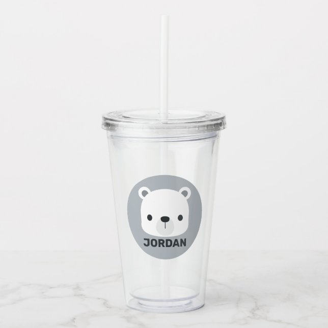 Cute Little Polar Bear with Personalized Name Acrylic Tumbler (Front)