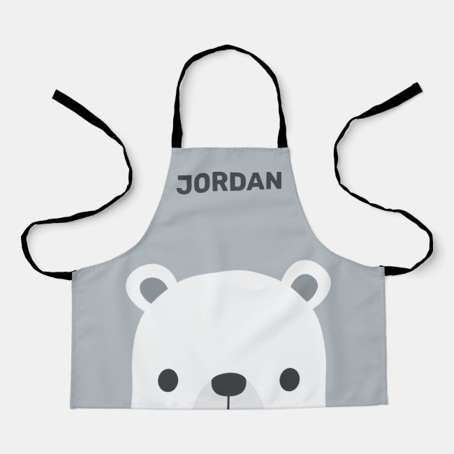 Cute Little Polar Bear with Personalized Name Apron