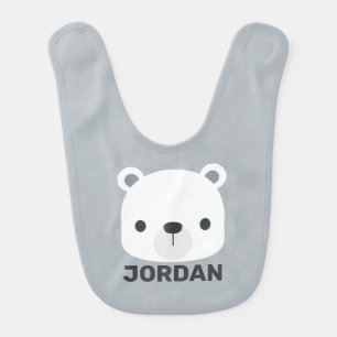 Cute Little Polar Bear with Personalized Name Baby Bib