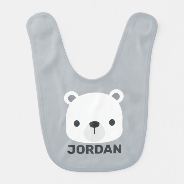 Cute Little Polar Bear with Personalized Name Baby Bib (Front)