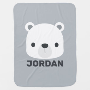 Cute Little Polar Bear with Personalized Name Baby Blanket