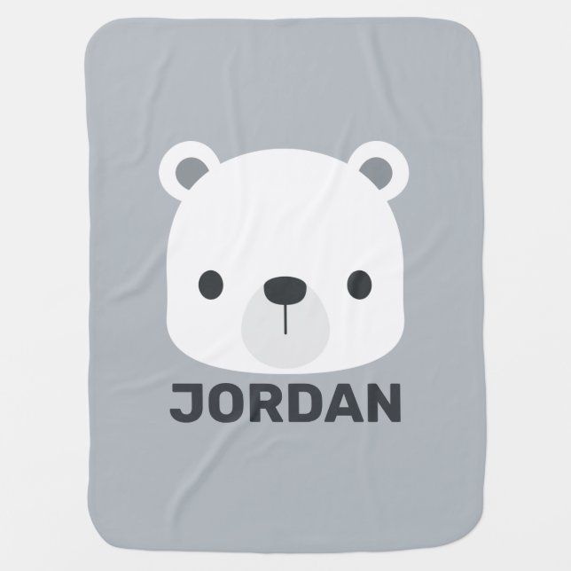 Cute Little Polar Bear with Personalized Name Baby Blanket (Front)