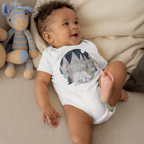 Cute Little Polar Bear with Personalized Name Baby Bodysuit