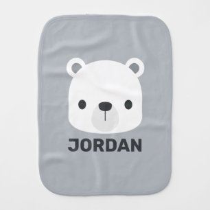 Cute Little Polar Bear with Personalized Name Baby Burp Cloth