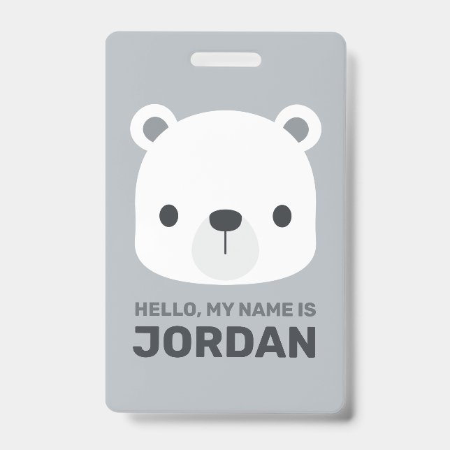 Cute Little Polar Bear with Personalized Name Badge (Front)