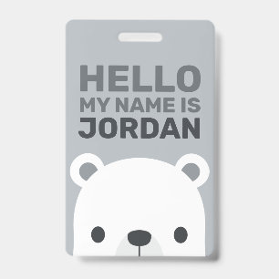 Cute Little Polar Bear with Personalized Name Badge