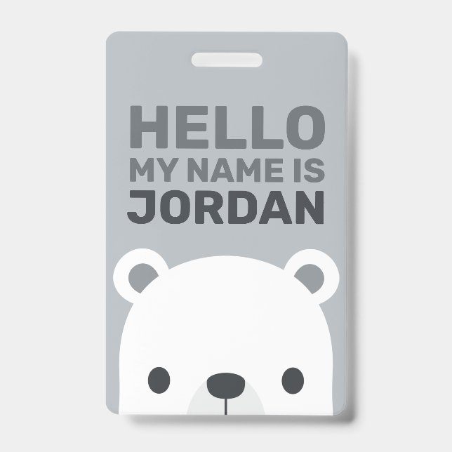 Cute Little Polar Bear with Personalized Name Badge (Front)