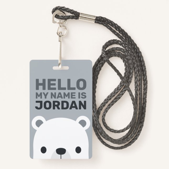 Cute Little Polar Bear with Personalized Name Badge (Front with Lanyard)