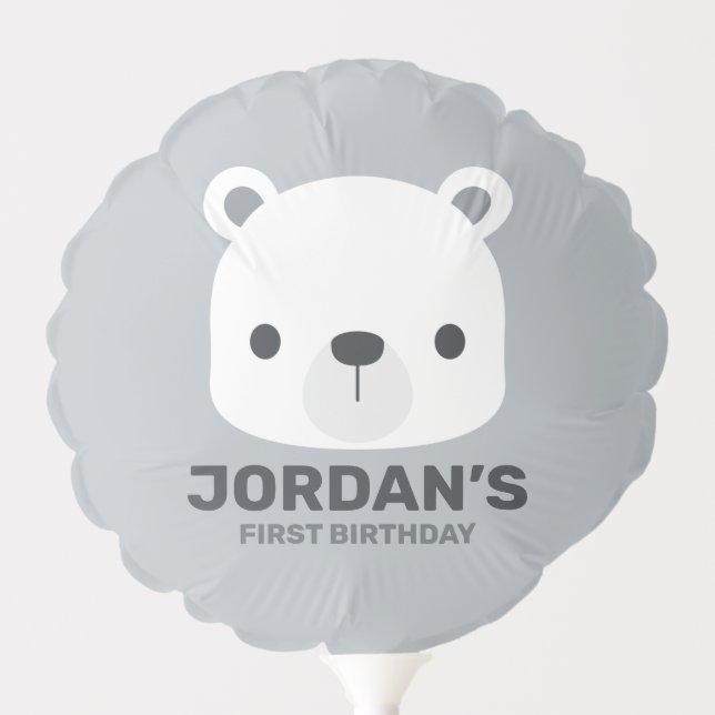 Cute Little Polar Bear with Personalized Name Balloon (Front)