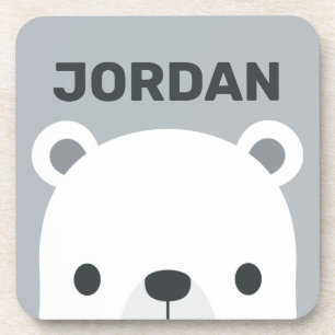 Cute Little Polar Bear with Personalized Name Beverage Coaster
