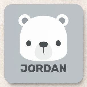 Cute Little Polar Bear with Personalized Name Beverage Coaster