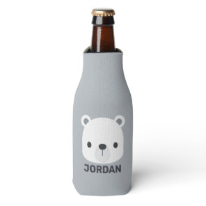 Cute Little Polar Bear with Personalized Name  Bottle Cooler