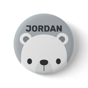 Cute Little Polar Bear with Personalized Name Button