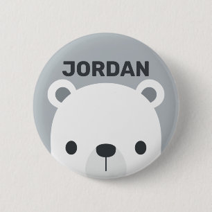 Cute Little Polar Bear with Personalized Name Button
