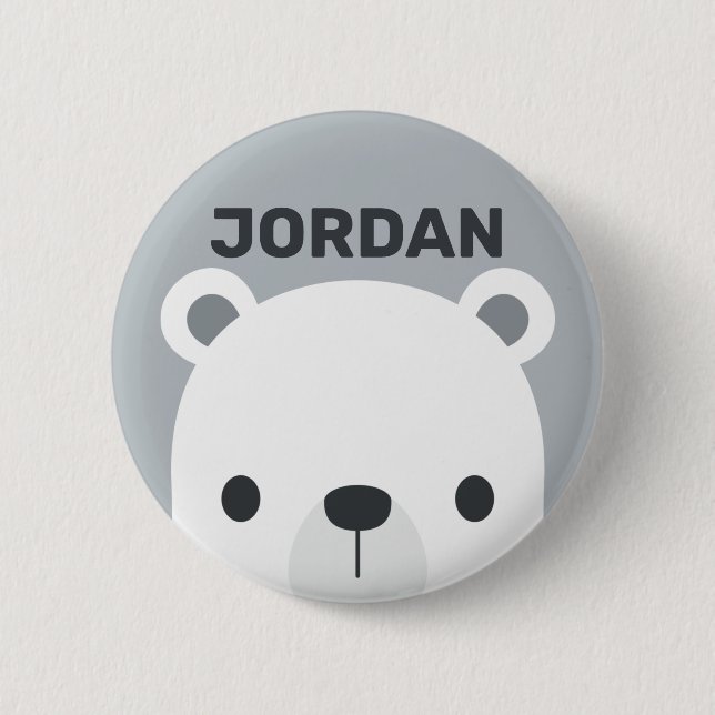 Cute Little Polar Bear with Personalized Name Button (Front)