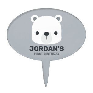 Cute Little Polar Bear with Personalized Name Cake Topper