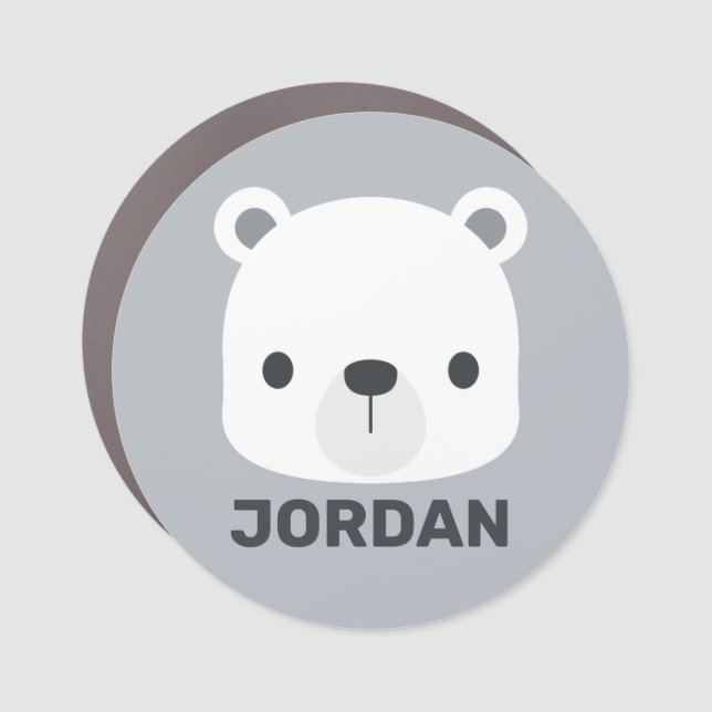 Cute Little Polar Bear with Personalized Name Car Magnet (Front)