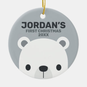 Cute Little Polar Bear with Personalized Name Ceramic Ornament