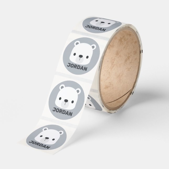 Cute Little Polar Bear with Personalized Name Classic Round Sticker (Roll)