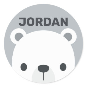 Cute Little Polar Bear with Personalized Name Classic Round Sticker