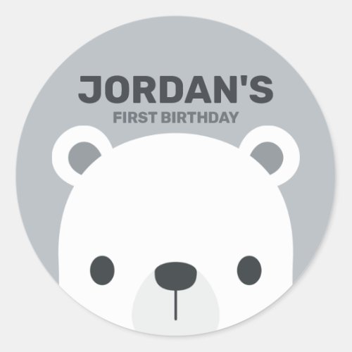 Cute Little Polar Bear with Personalized Name Classic Round Sticker