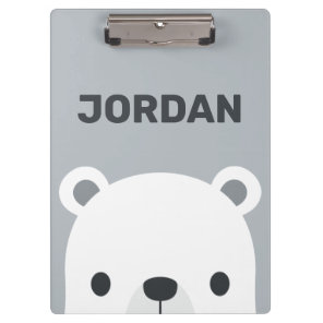 Cute Little Polar Bear with Personalized Name Clipboard