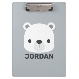 Cute Little Polar Bear with Personalized Name Clipboard