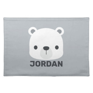 Cute Little Polar Bear with Personalized Name Cloth Placemat