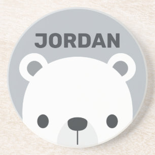 Cute Little Polar Bear with Personalized Name Coaster