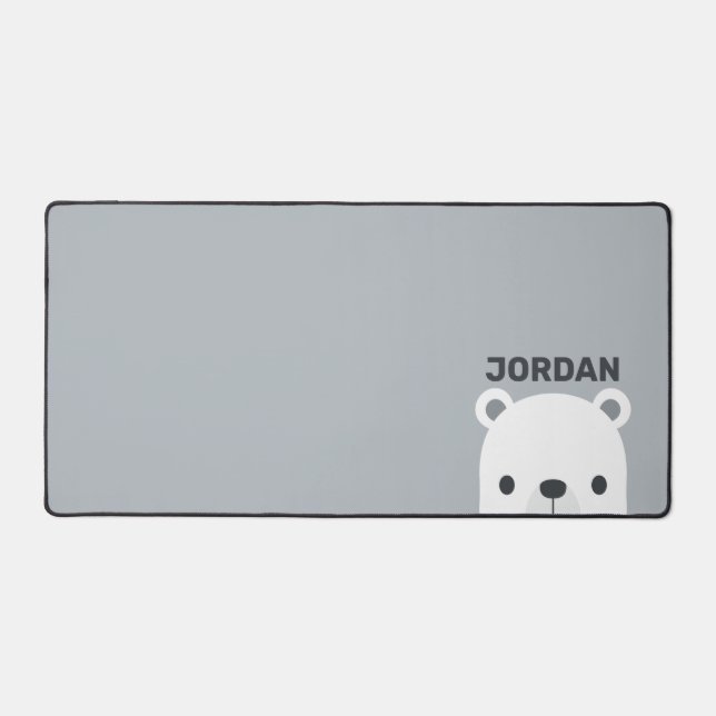 Cute Little Polar Bear with Personalized Name Desk Mat (Front)
