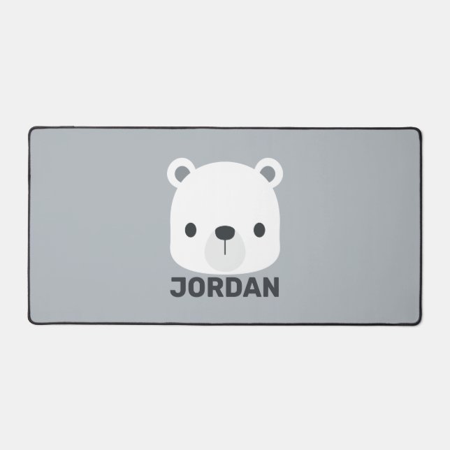 Cute Little Polar Bear with Personalized Name Desk Mat (Front)