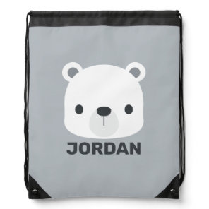 Cute Little Polar Bear with Personalized Name Drawstring Bag
