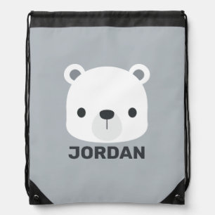 Cute Little Polar Bear with Personalized Name Drawstring Bag