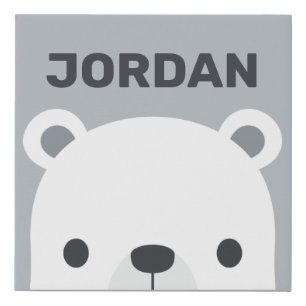 Cute Little Polar Bear with Personalized Name Faux Canvas Print