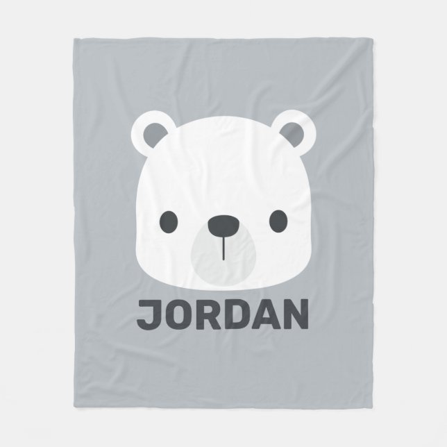 Cute Little Polar Bear with Personalized Name Fleece Blanket (Front)
