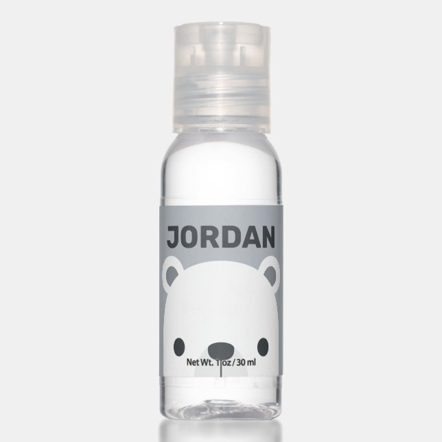 Cute Little Polar Bear with Personalized Name Hand Sanitizer (Front)
