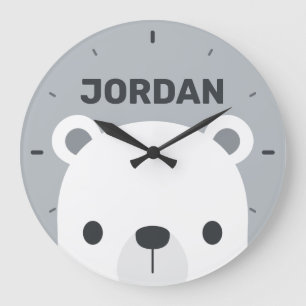 Cute Little Polar Bear with Personalized Name Larg Large Clock