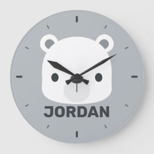 Cute Little Polar Bear with Personalized Name Large Clock