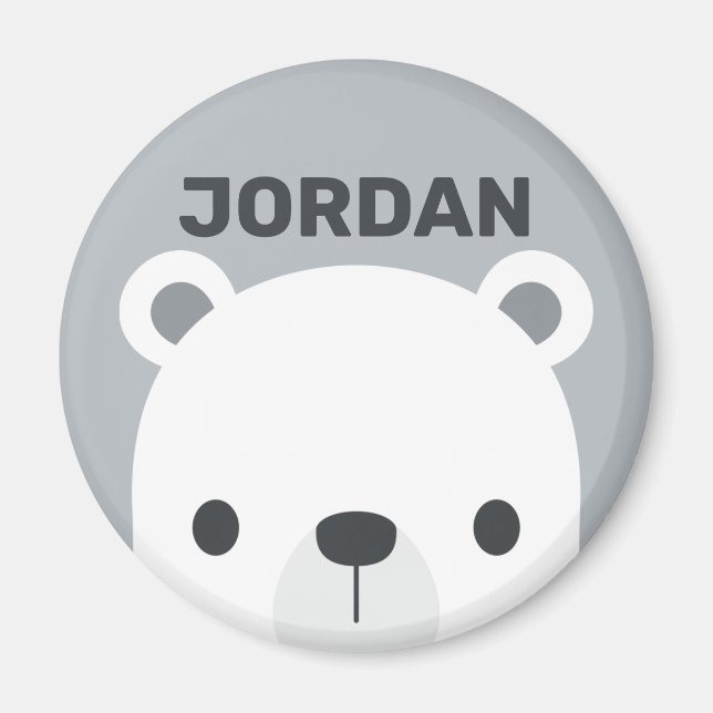 Cute Little Polar Bear with Personalized Name Magnet (Front)