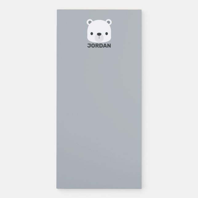 Cute Little Polar Bear with Personalized Name Magnetic Notepad (Front)