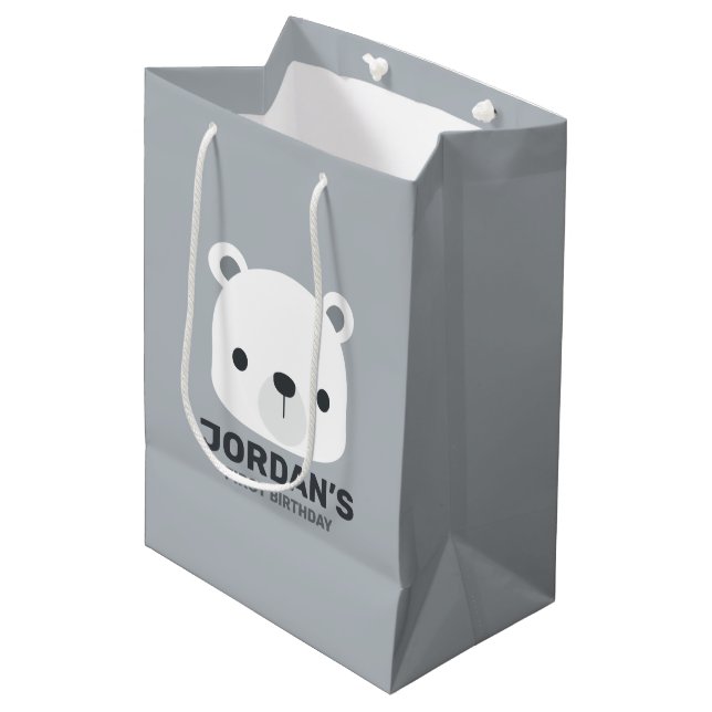Cute Little Polar Bear with Personalized Name Medium Gift Bag (Front Angled)