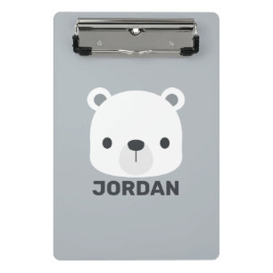 Cute Little Polar Bear with Personalized Name Mini Clipboard