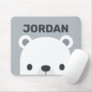 Cute Little Polar Bear with Personalized Name Mouse Pad