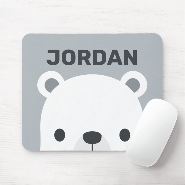 Cute Little Polar Bear with Personalized Name Mouse Pad (With Mouse)