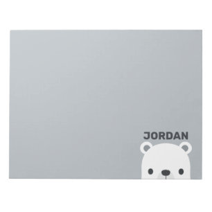 Cute Little Polar Bear with Personalized Name Notepad