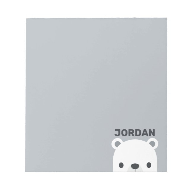 Cute Little Polar Bear with Personalized Name Notepad (Front)